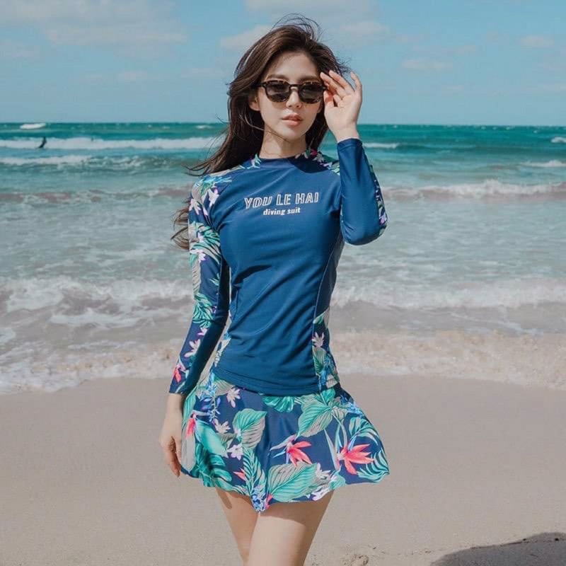 Đồ Bơi Nữ, Bikini Nữ Đồ Bơi Hai Mảnh Dài Tay Chống Nắng Kín Đáo