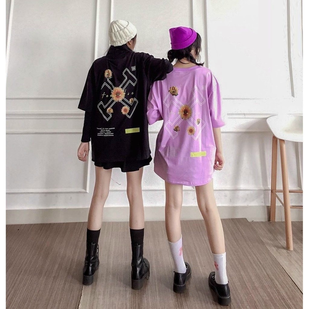 Áo Thun Tay Lỡ Unisex (Bông Cúc chéo) Freesize từ 40-70kg