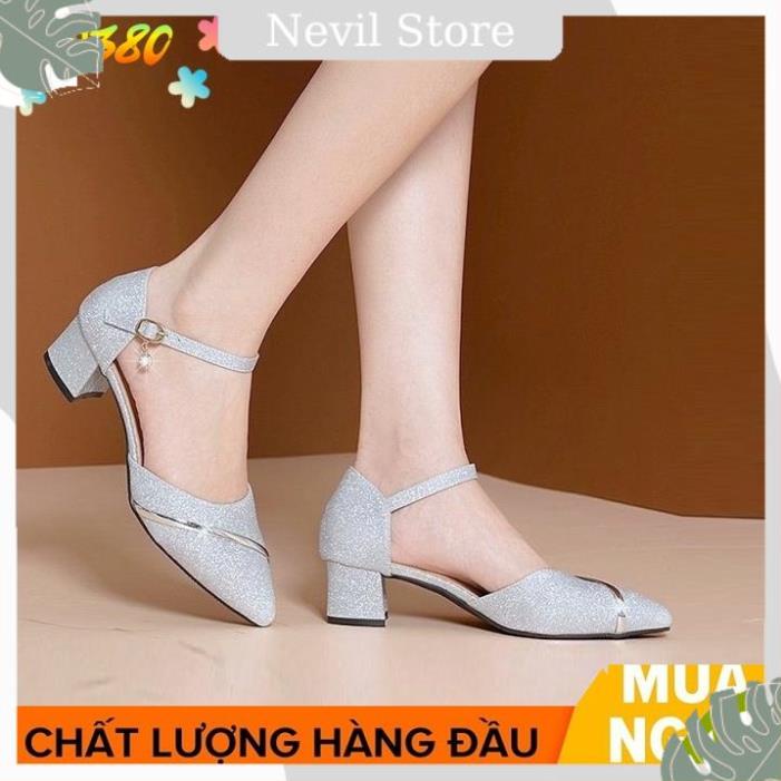 Giày cao gót nữ đẹp đế vuông 5 phân hàng hiệu rosata hai màu trắng vàng da mềm ro380