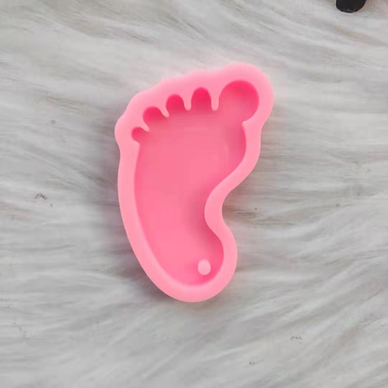 Khuôn Silicone Làm Móc Khóa Hình Dấu Chân Em Bé Màu Hồng / Xanh Dương Lấp Lánh