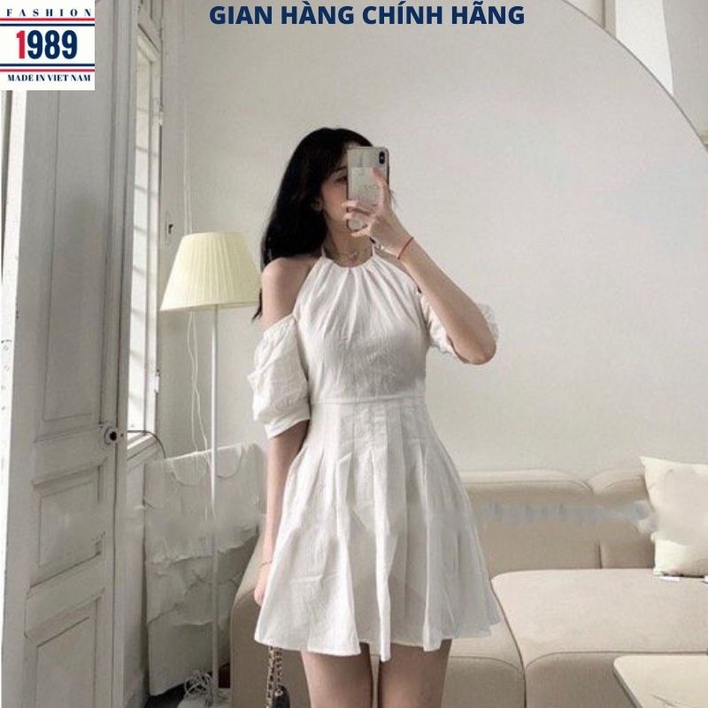 Đầm babydoll nữ cổ yếm kiểu dáng hàn quốc ulzzang vintage tiểu thư bánh bèo dễ thương váy dự tiệc -PHƯƠNG VŨ 1989