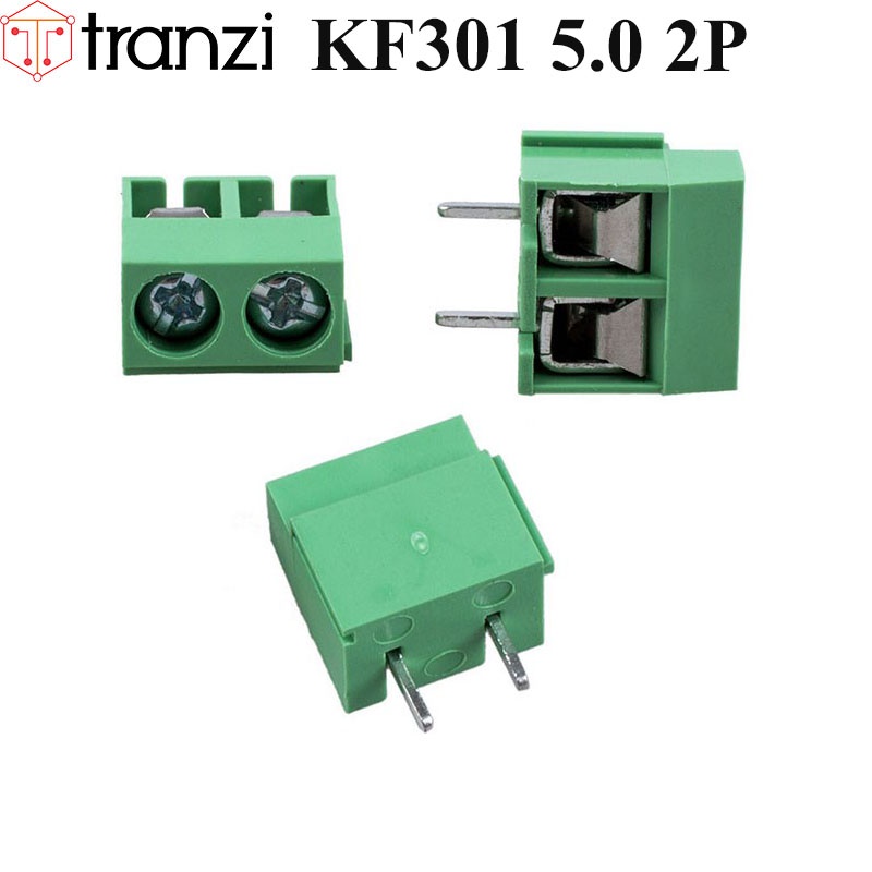 Cầu đấu 5.0mm KF301 5.0 2P chân cắm thẳng xanh lá - túi 10 cái