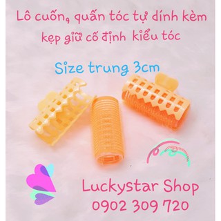 Bộ 6 cái Lô cuốn tóc, quấn tóc tự dính có kèm kẹp giữ cố định tóc, tiện dụng.
