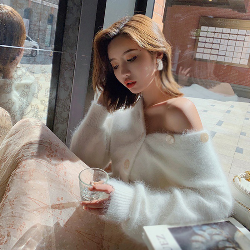 Áo Khoác Len Cardigan Cổ Chữ V Màu Sắc Đơn Giản Phong Cách Hàn Quốc Cho Nữ