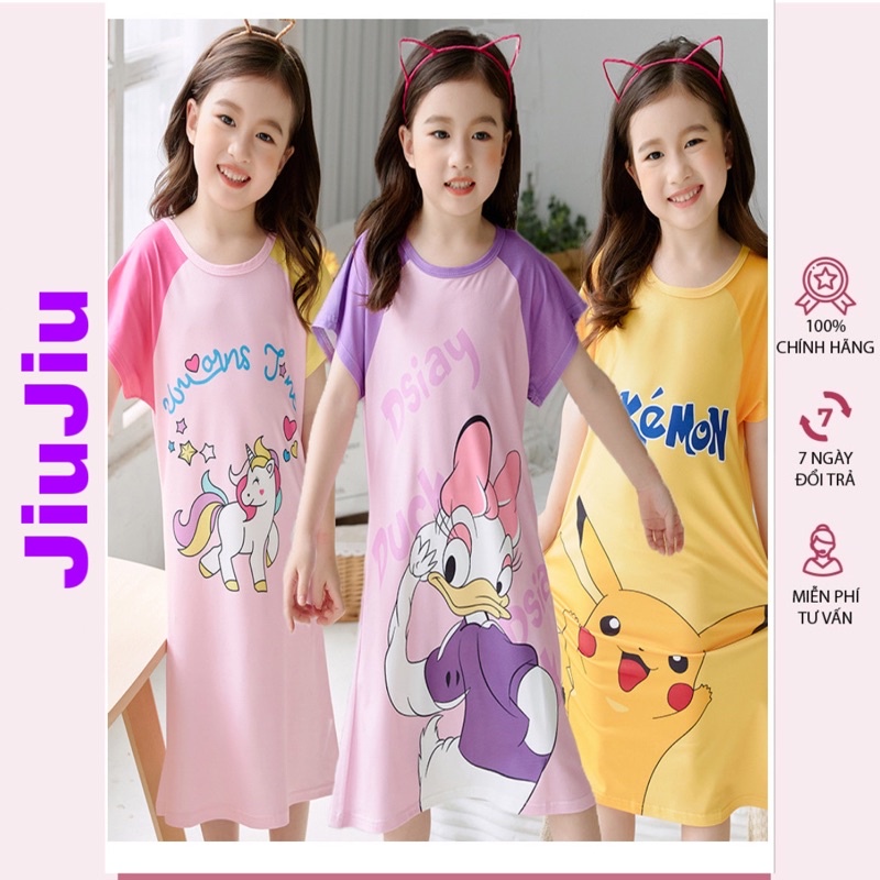 Đầm Ngủ Tay Ngắn Họa Tiết Hoạt Hình Dễ Thương Cho Bé Gái