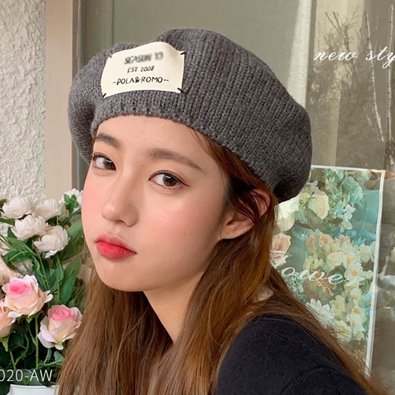 Mũ beret dệt kim phong cách thời trang Pháp dành cho nữ