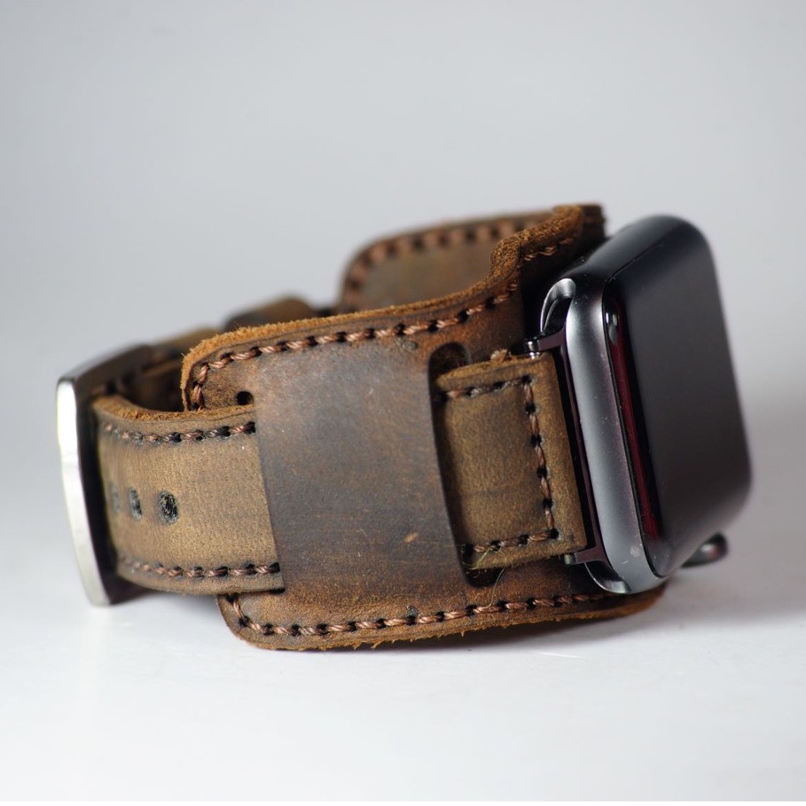 Dây Đồng Hồ Da Thật RAM Leather cho Apple Watch , Iwatch , Iphone Watch Bundstrap B2 Quân đội Da Bò Nâu Đất  Bền Đẹp