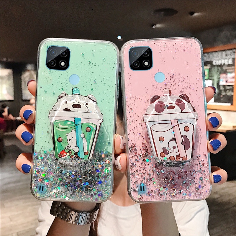 Ốp Điện Thoại Kim Tuyến Nước Có Giá Đỡ Hình Gấu Cho OPPO Realme 9i 9 Pro Plus 8i C35 C21Y C25Y A96 A95 A36 A76 Reno7 7Z