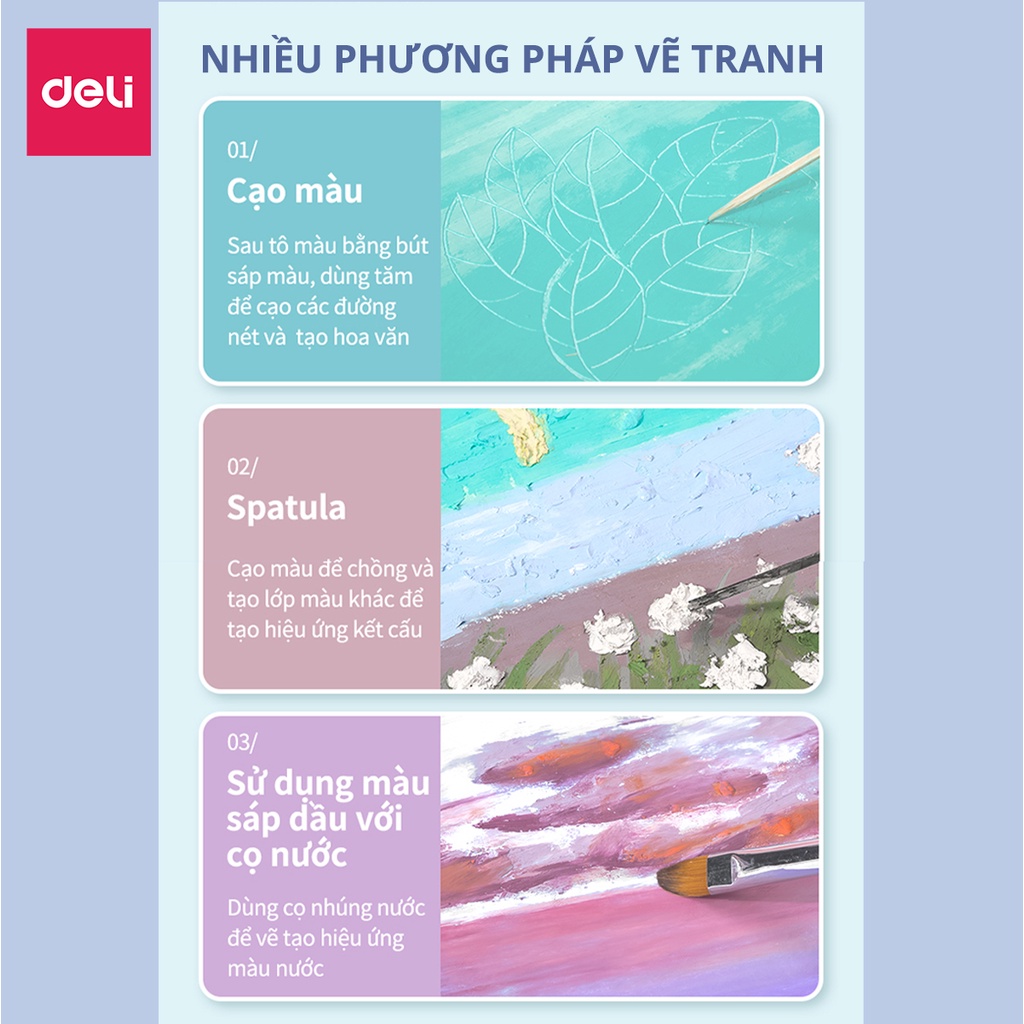 Bút sáp dầu màu trắng oil pastel Deli mềm mại vẽ tranh tô màu trang trí sổ tay blend màu chuyên nghiệp họa cụ DIY 72130