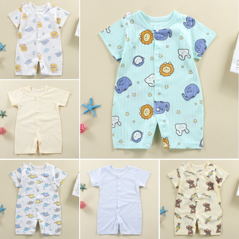 Bộ Áo Liền Quần Cotton In Họa Tiết Hoạt Hình Dễ Thương Cho Bé Trai Và Gái 0-24 Tháng Tuổi