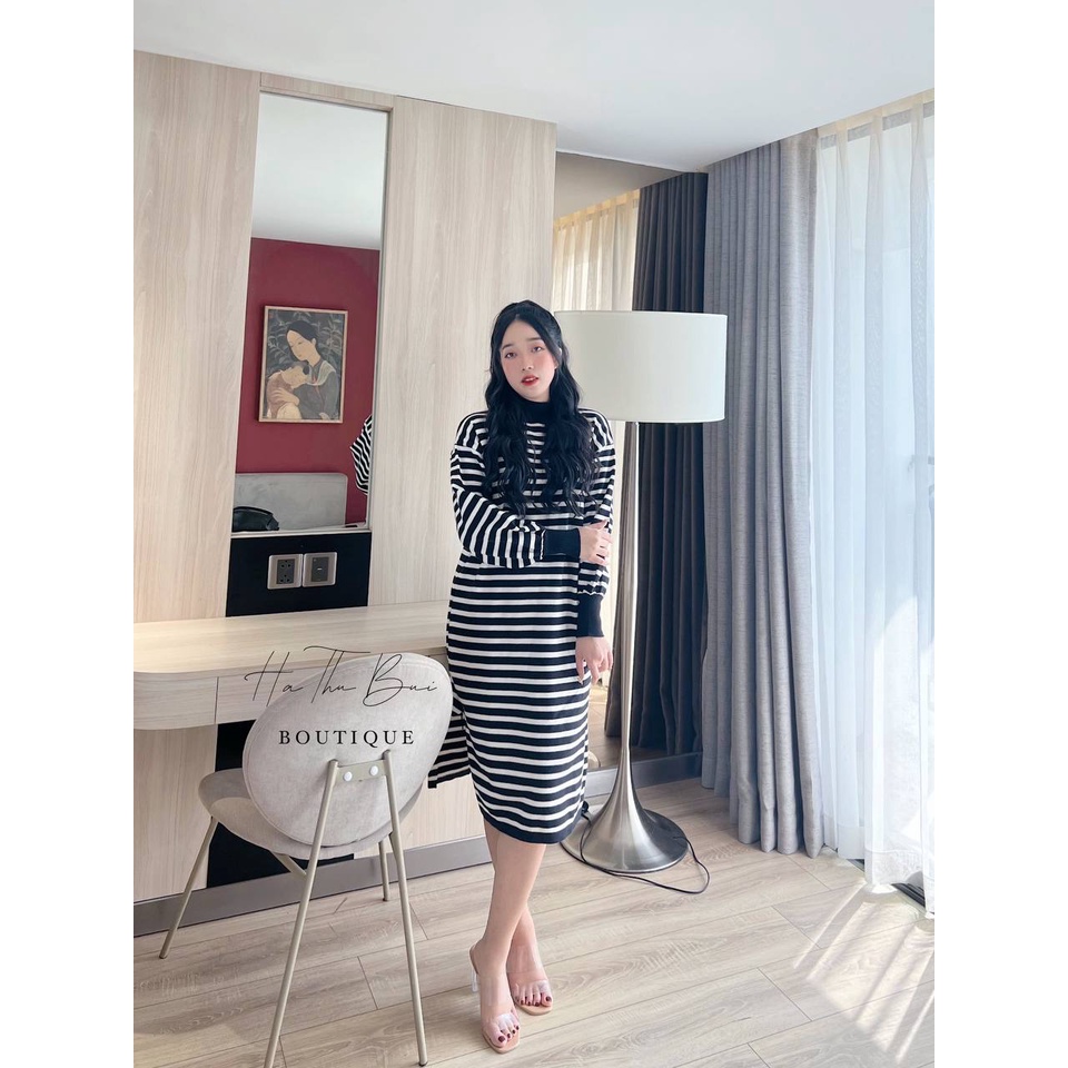 Váy len kẻ⚡FREE SHIP ⚡ dáng suông, váy len cổ 3 phân giúp che khuyết điểm vòng eo, len cao cấp chất cực đẹp