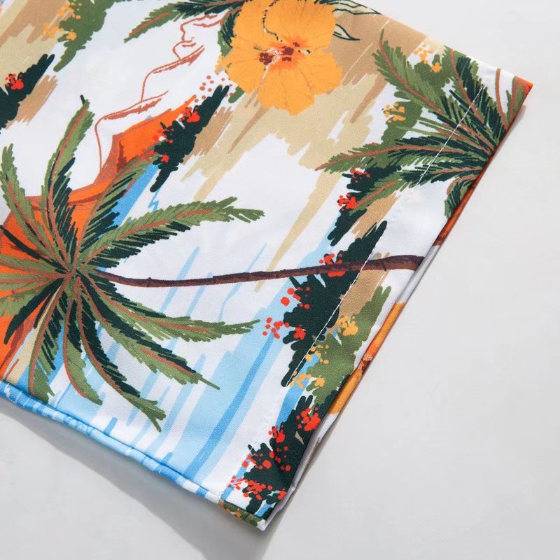 Áo Sơ Mi Nam Ngắn Tay Họa Tiết Hoa Văn Phong Cách Hawaii Mới