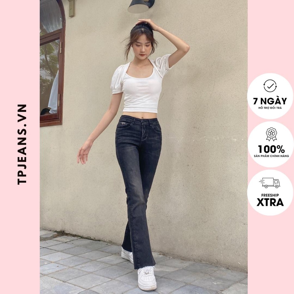 Quần jeans nữ TPJEANS, Quan bo ống loe xẻ sau cá tính phong cách Hàn Quốc