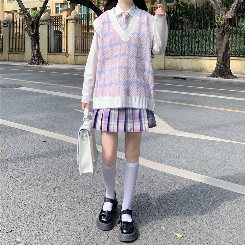 Set áo len không tay và áo sơ mi phong cách trẻ trung hợp thời trang (có bán lẻ)