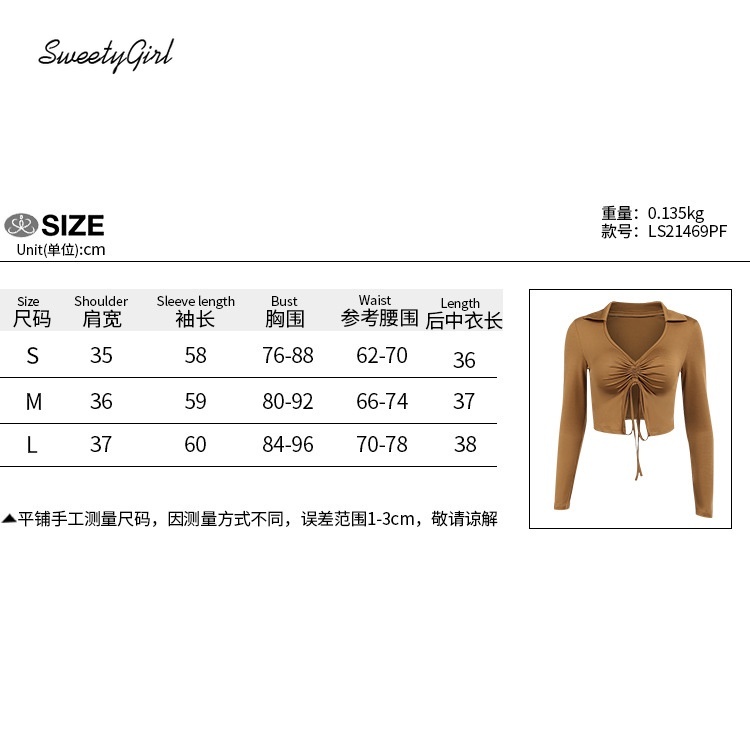 Áo croptop tay dài cổ chữ V xếp ly màu sắc ngọt ngào thời trang cho nữ