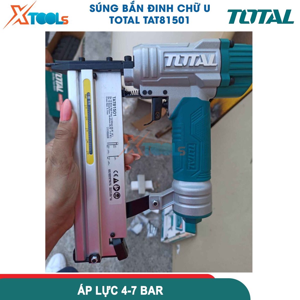 Máy bắn đinh khí nén TOTAL TAT81501, Súng bắn đinh thẳng và đinh U kích thước ghim U 15-50mm - [CHÍNH HÃNG][XTOOLS]