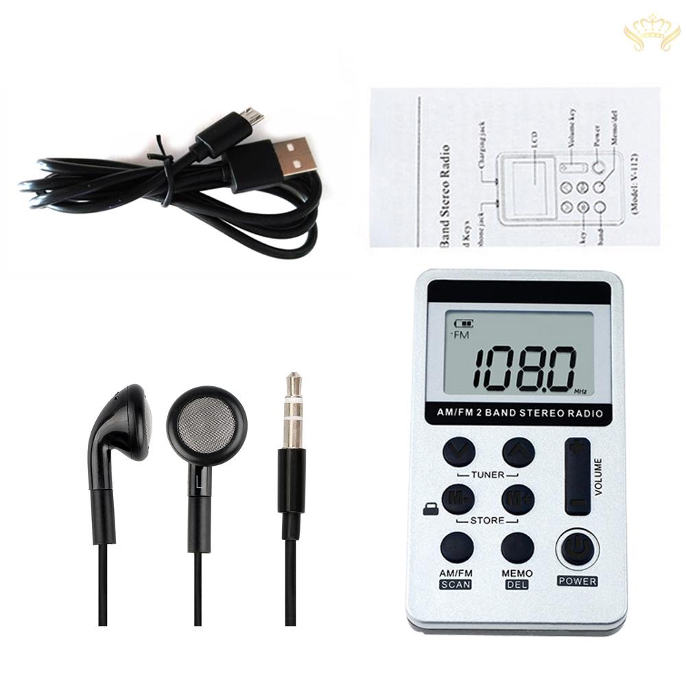 Đài phát thanh kỹ thuật số HRD-103 2 băng tần AM FM di động bỏ túi có tai nghe và cáp sạc