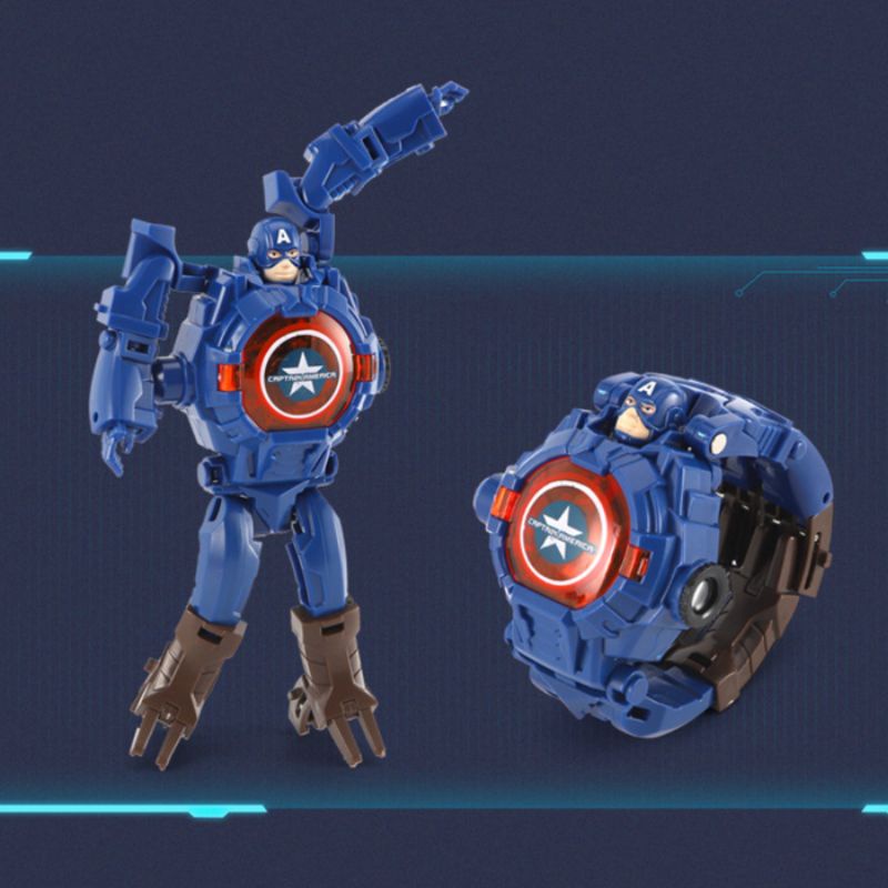 Đồng hồ biến hình đeo Tay cho bé - hình người Nhện, Sắt, đội trưởng Mỹ có đèn chiếu hình ảnh - 2 trong 1