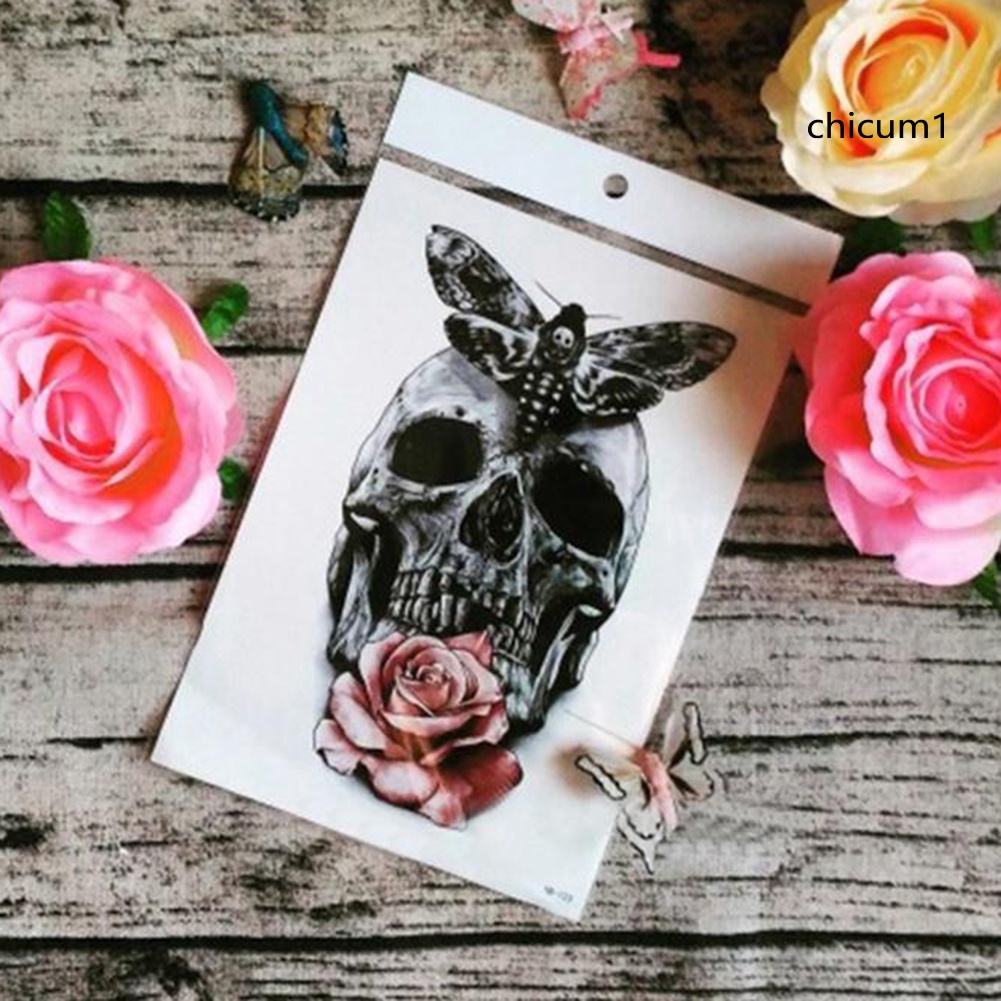 Hình Xăm Dán Tạm Thời Hình Đầu Lâu Và Hoa Chống Thấm Nước Thời Trang