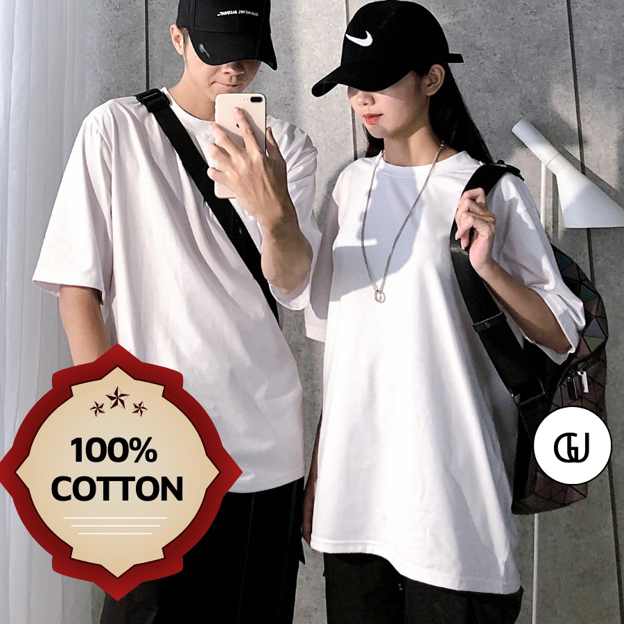 Áo Thun Tay Lỡ Form Rộng Unisex 100% Cotton Mát Mẻ, Mềm Mịn Cho Cả Nam Nữ Trơn Màu (Đủ Màu Đen Trắng) GUF