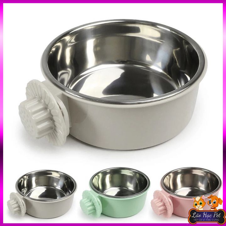 Bát Gắn Chuồng Cho Chó Mèo Thỏ 2 Lớp Nhựa Và Inox Bền Đẹp, Tiện Lợi - Size 13cm, 15cm
