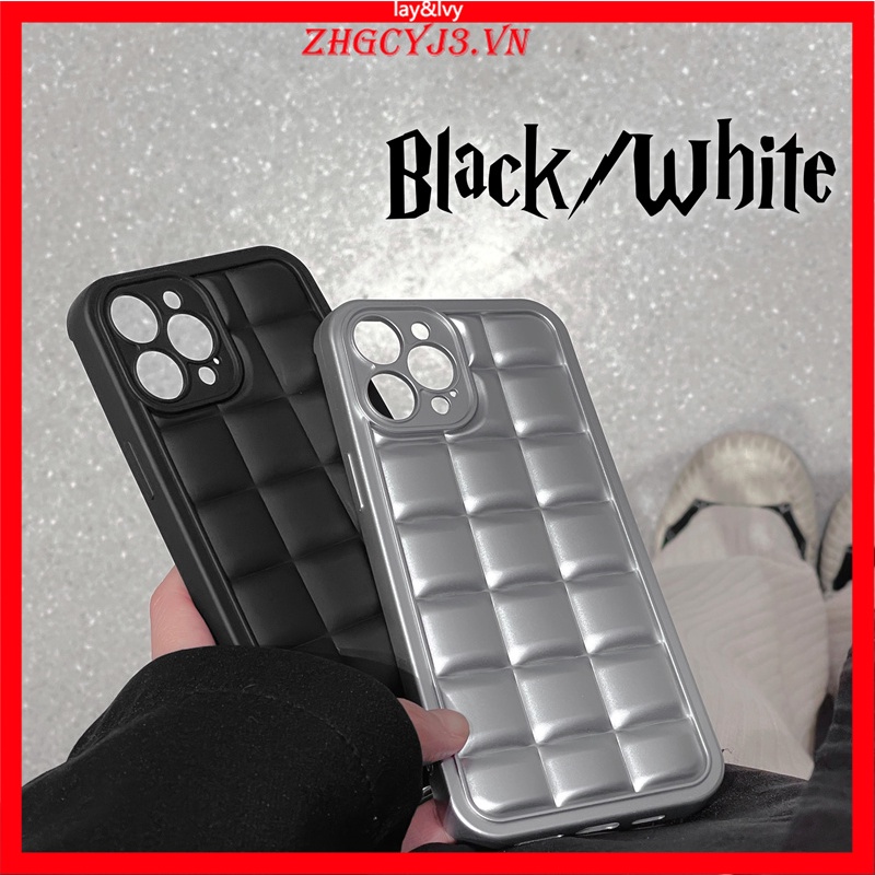 Ốp Điện Thoại Silicon IMD Mềm Hình Vuông Màu Trắng Đen Dễ Thương Cho IPhone 13 13 ProMax 12 12ProMax 11 11Promax XS Max XR