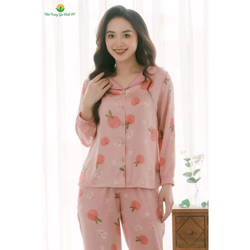 Bộ mặc nhà lụa quần dài áo dài họa tiết Thời trang gia đình VT B50.2108