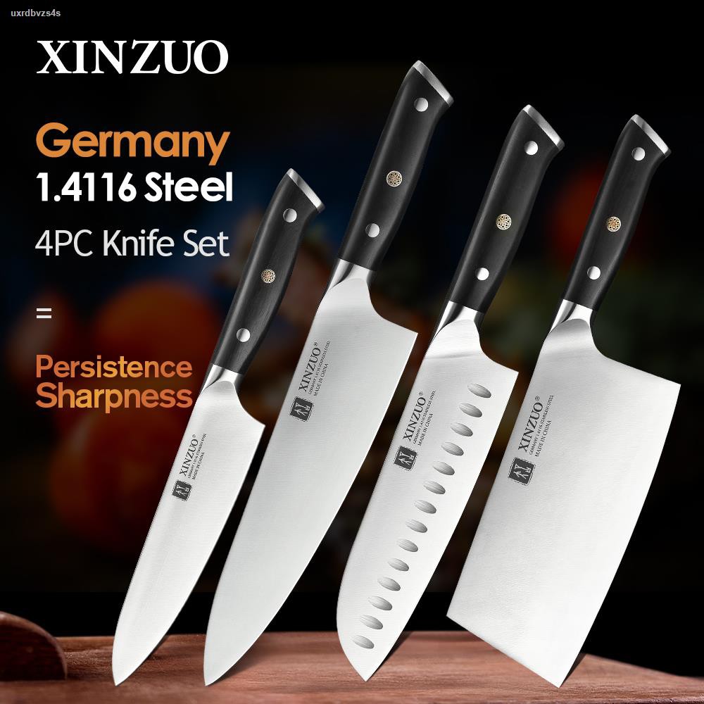 Dao❈◆XINZUO 4PCS Chef Cleaver Santoku Utility Knives Set High Carbon Din 1.4116 Bộ dao nhà bếp mới bằng thép không gỉ vớ