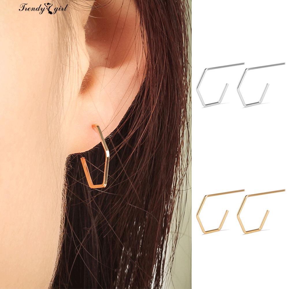 ☆ Women Simple Geometric Ear Stud Alloy Earrings Pub Jewelry