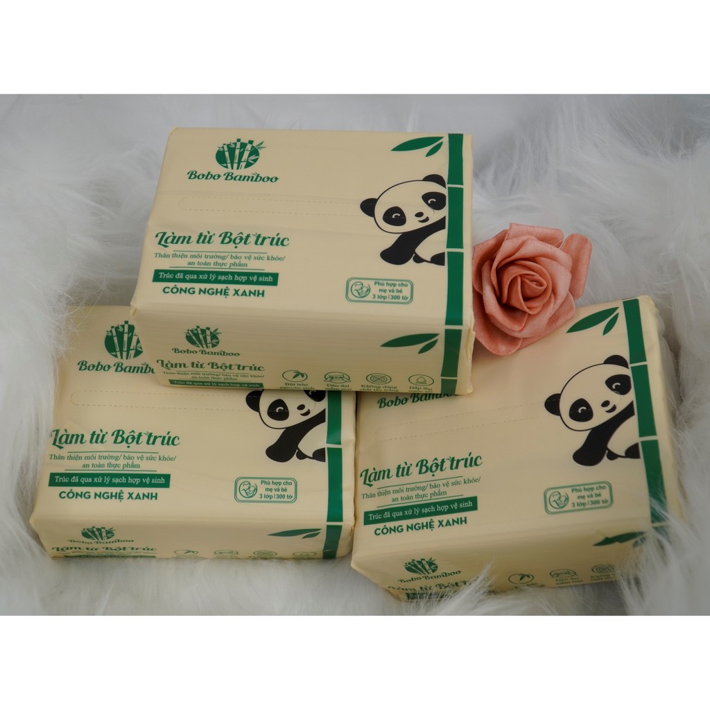 09 gói Giấy ăn rút 100tờ/gói cao cấp Bobo Bamboo Siêu Dai