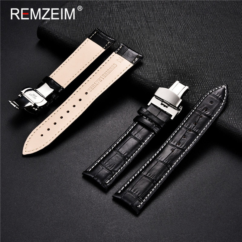 Luxury Handmade Watch Band 16mm 17mm Genuine Cow Leather Watch Strap With Butterfly Buckle Bracelet Watchbands