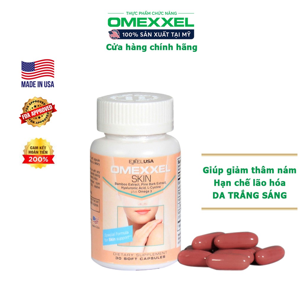 Viên uống trắng da giảm thâm nám Omexxel Skin lọ 30 viên - Xuất xứ Mỹ