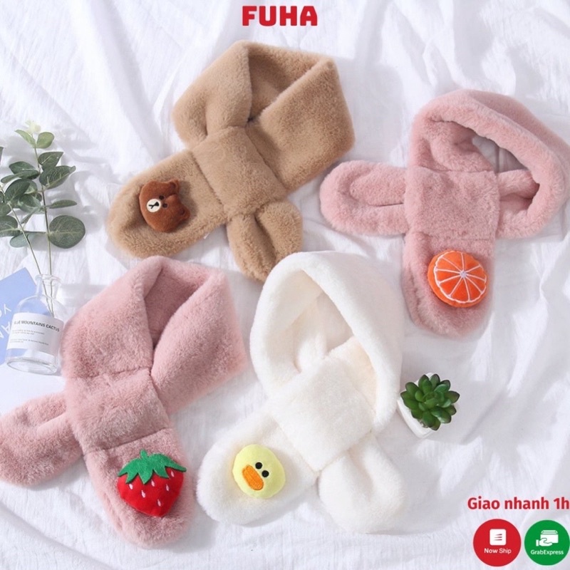 Khăn Quàng Cổ Cho BéFREESHIP Khăn Choàng Cổ Lông Thỏ Gắn Họa Tiết Dễ Thương Cho Bé Trai,Bé Gái