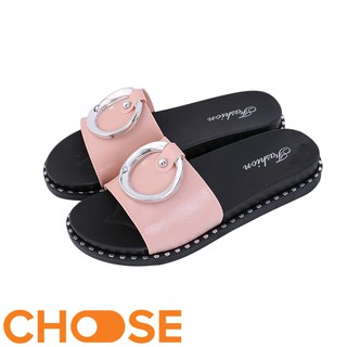 Giày Nữ Choose Dép Nữ Thời Trang Quai Ngang Khuy Kim Loại G1804