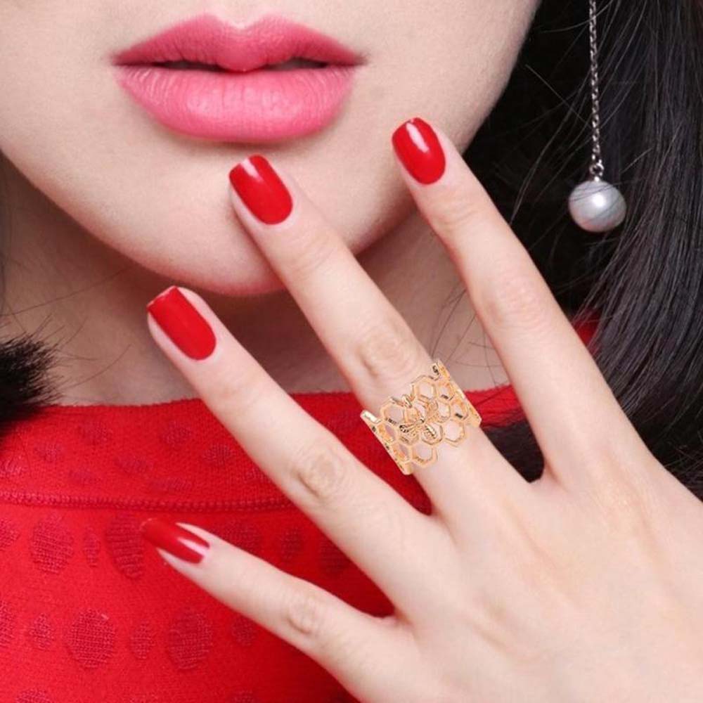ALLGOODS Cute Rings Animal Jewelry Finger Ring Accessories Hollow Knuckle Fashion Gift For Women Hexagon Shape Tiny Bee/Multicolor