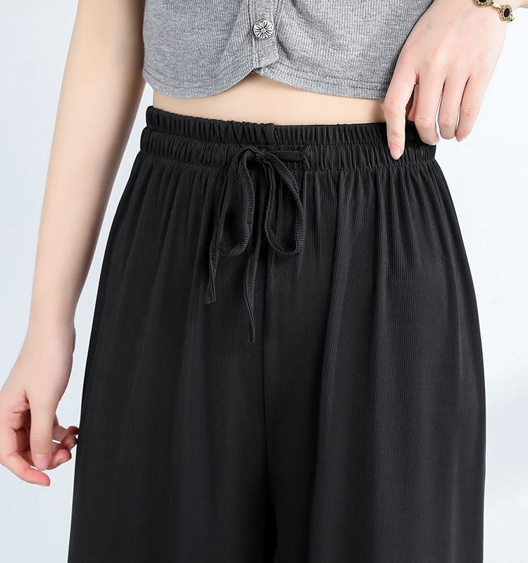 Ice silk wide leg pants for women summer new high waist straight tube loose casual pants