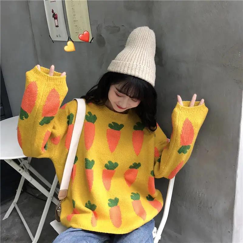 Áo Len Nữ New Student Casual Thickening Christmas Knitted Korean Loose Long-sleeved Sweater Women