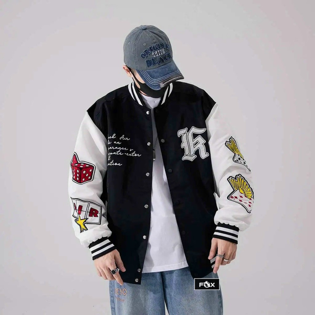 Áo khoác bomber THE FOX áo khoác dù hai lớp dáng unisex nam nữ form rộng in hình Quân Bài AIR