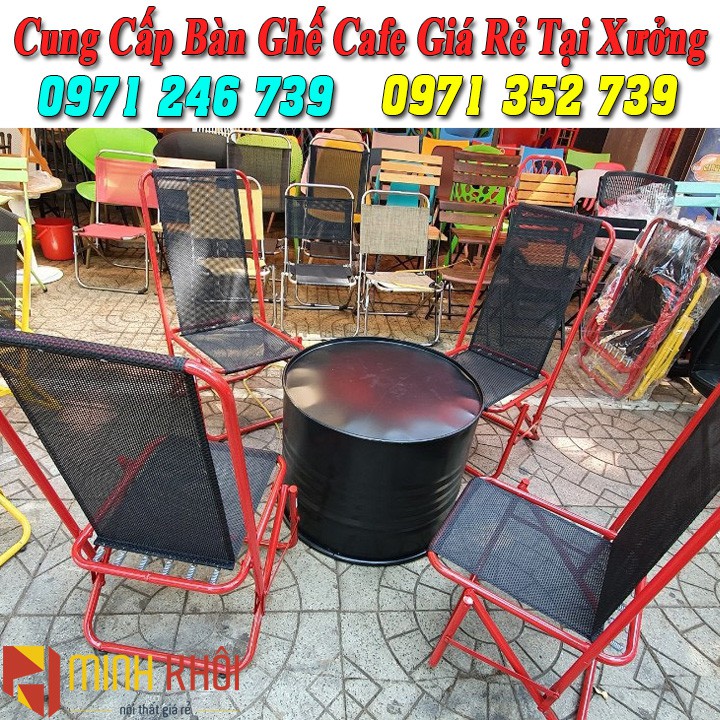 Bàn ghế xếp cafe ngoài trời, ghế lò xo giá rẻ