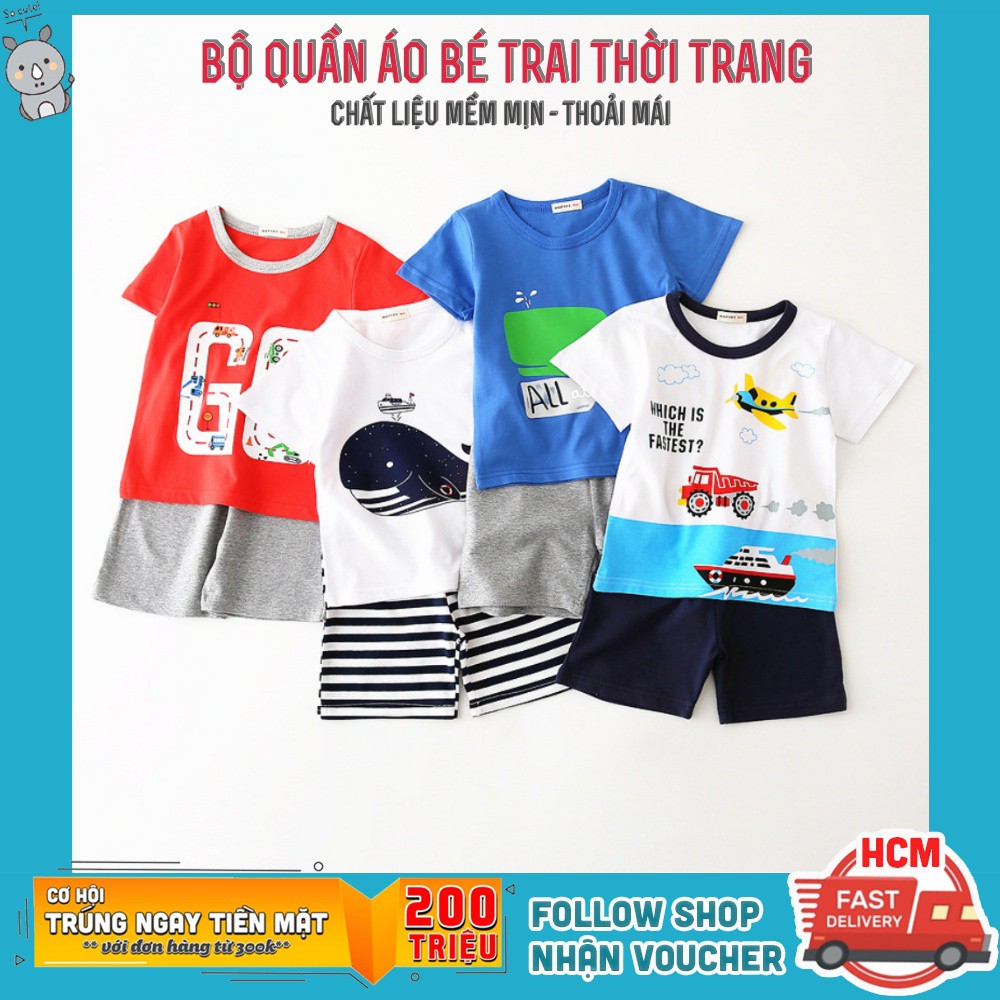 Bộ quần áo tay cộc cho bé trai in hình hot trend chất liệu cotton mềm mịn hàng chất lượng RHINO KIDS