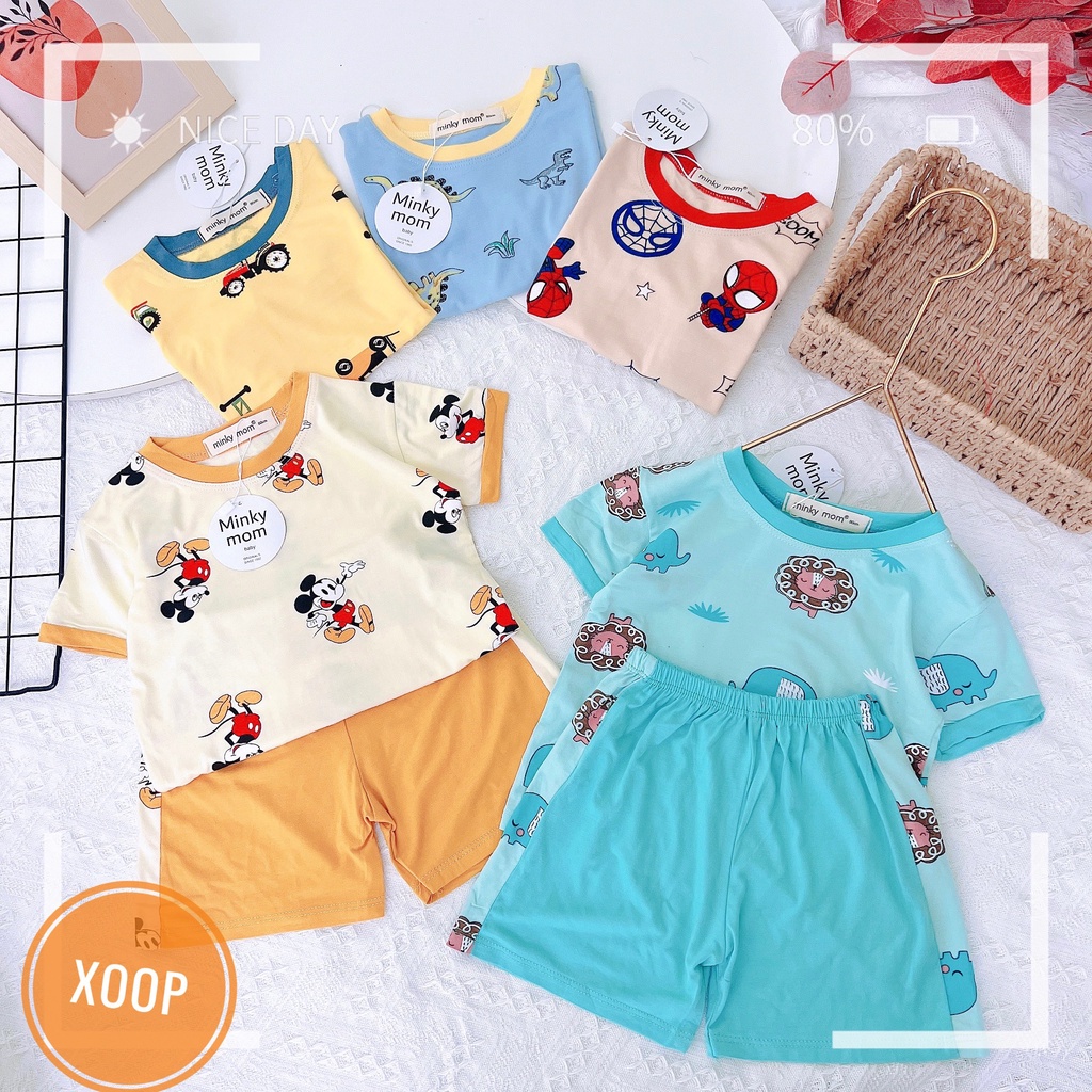 Xả ! (Đại 7-26kg) Bộ cộc tay né quần minky mom chất thun lạnh họa tiết siêu nhân khủng long cho bé(SP002086 )