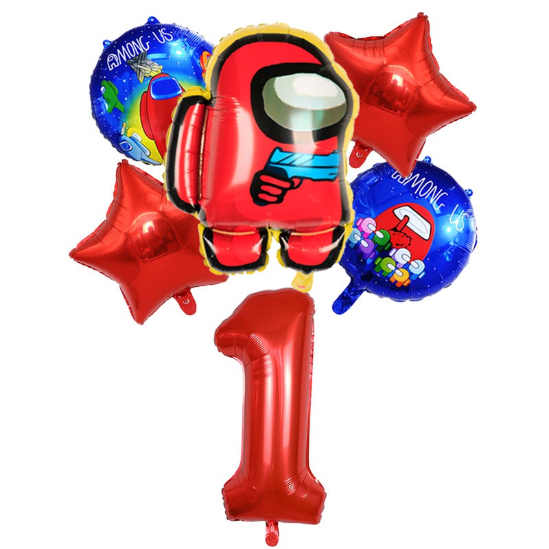 Set 6 Bong Bóng Lá Nhôm 32 Inch Chủ Đề Chữ Số Among-us Dùng Trang Trí Tiệc Sinh Nhật