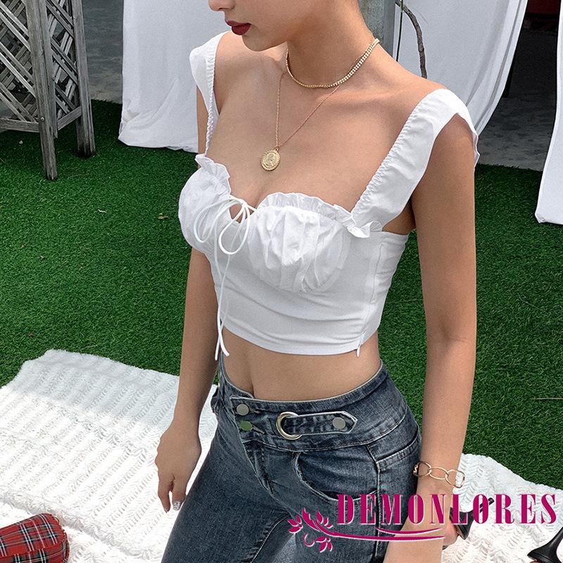 Áo croptop màu trơn kiểu dáng quyến rũ cho nữ