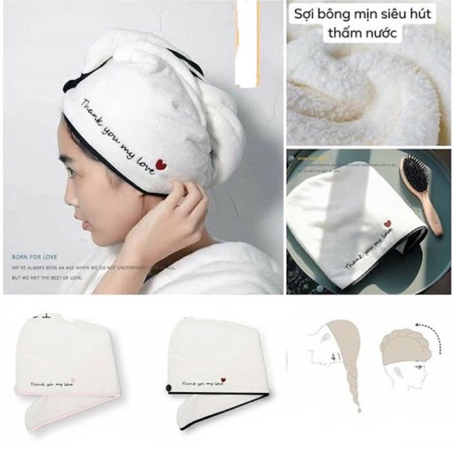 Set 10 khăn ủ tóc nhanh khô siêu cute tặng kèm túi zip (sỉ)