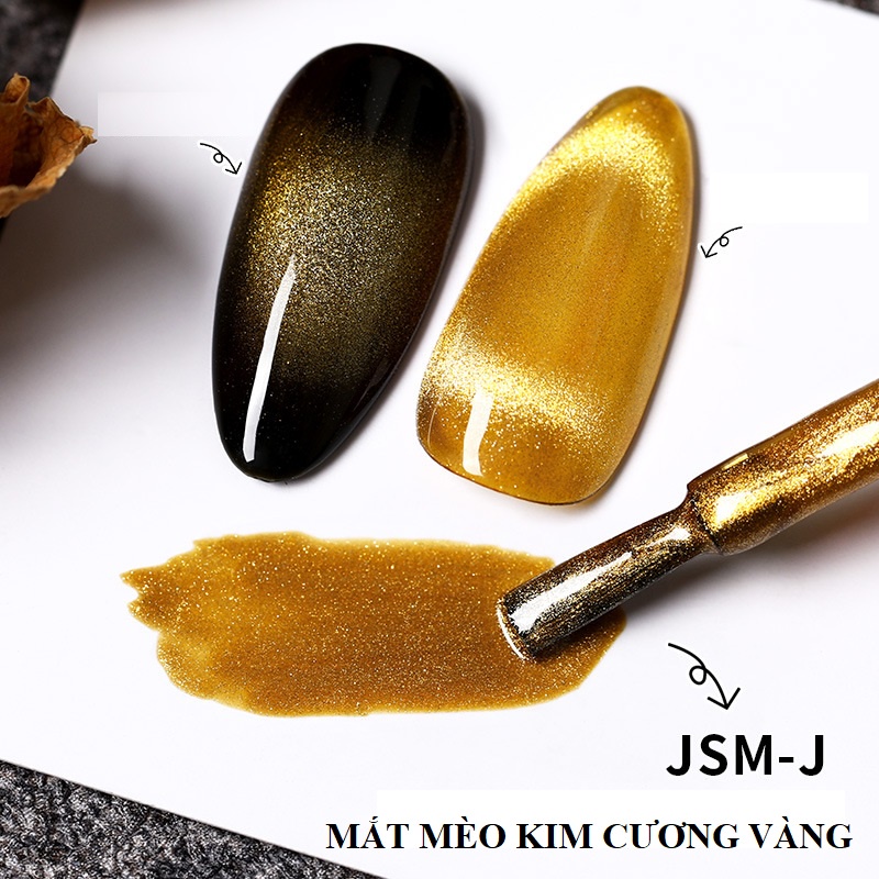 Sơn mắt mèo kim cương sơn gel AS móng tay tone màu bạc vàng và cầu vồng mã JSM 15ml
