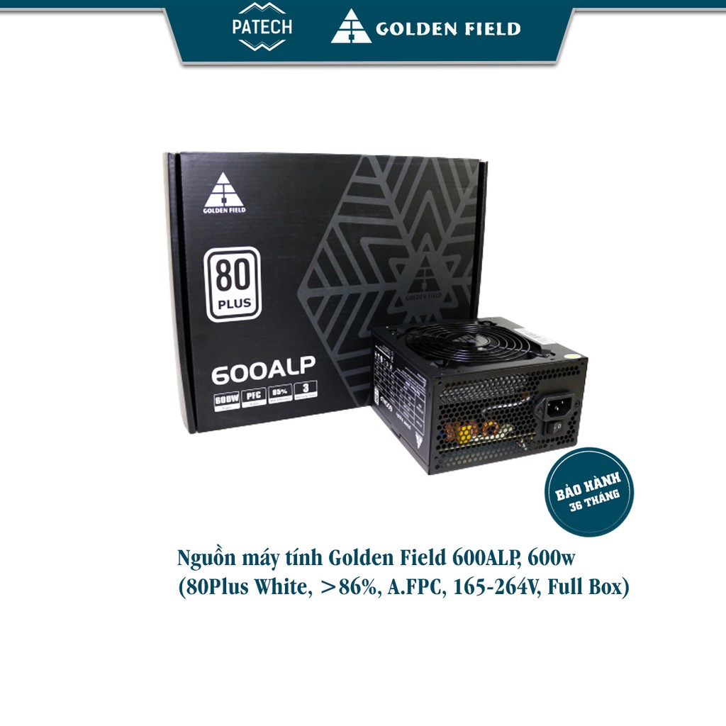 Nguồn máy tính Golden Field 600ALP, 600w (80Plus White, >86%, A.FPC, 165-264V, Full Box) - Hàng Chính Hãng