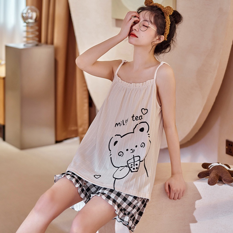 Bộ Ngủ Cotton Hai Dây Mảnh Kawaii Hè 2022