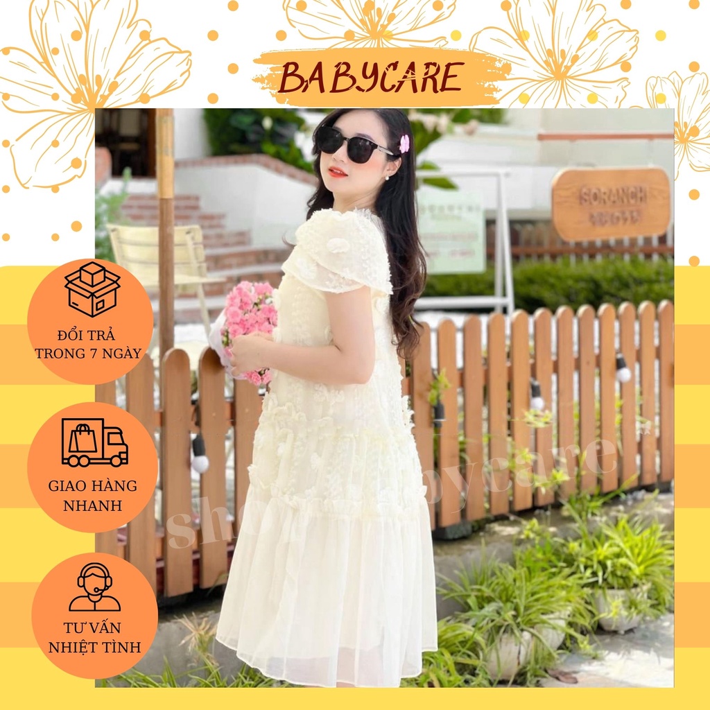 VÁY BABYDOLL HOA TƠ NỔI XÒE XINH XẮN- ĐẦM BẦU CỘC TAY CÔNG SỞ, ĐI DỰ TIỆC THOẢI MÁI