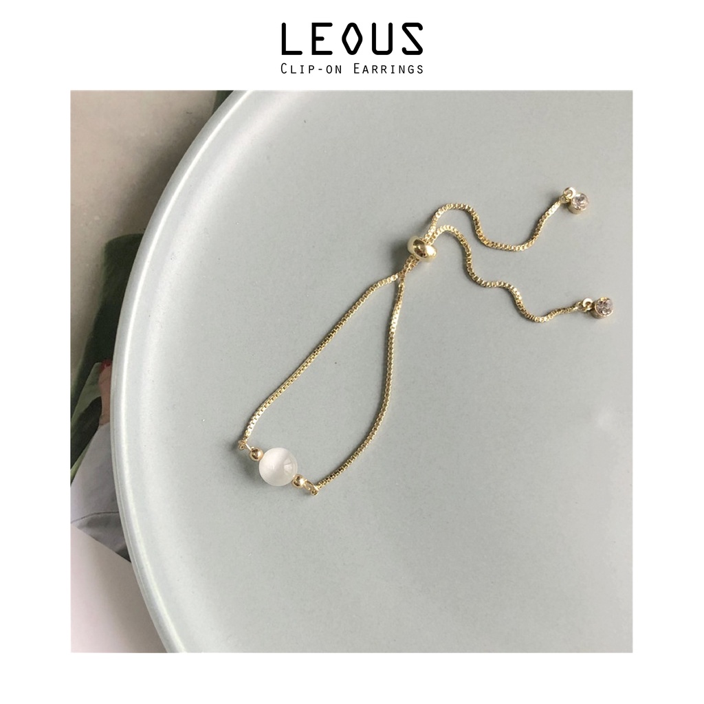 Vòng tay nữ lắc tay nữ dây rút mặt đá tròn VT005 Leous Accessories