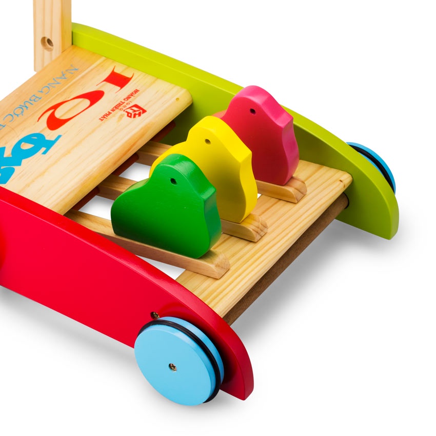Xe Tập Đi Bằng Gỗ 3 Con Gà Cao Cấp Cho Bé Yêu, xe đẩy tập đi bằng gỗ
